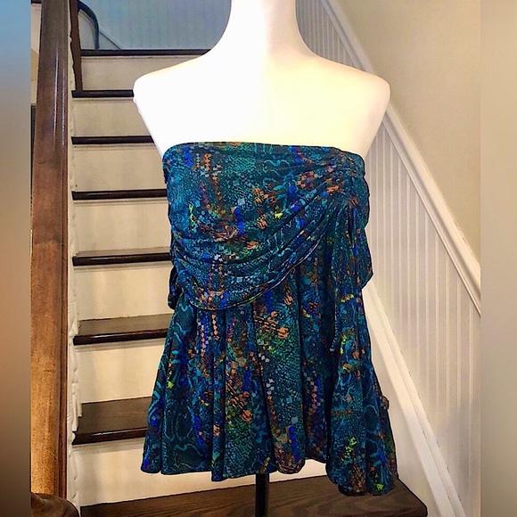 FREE PEOPLE Sleeveless Turquoise Wrap Top Sz 12 - Picture 1 of 10
